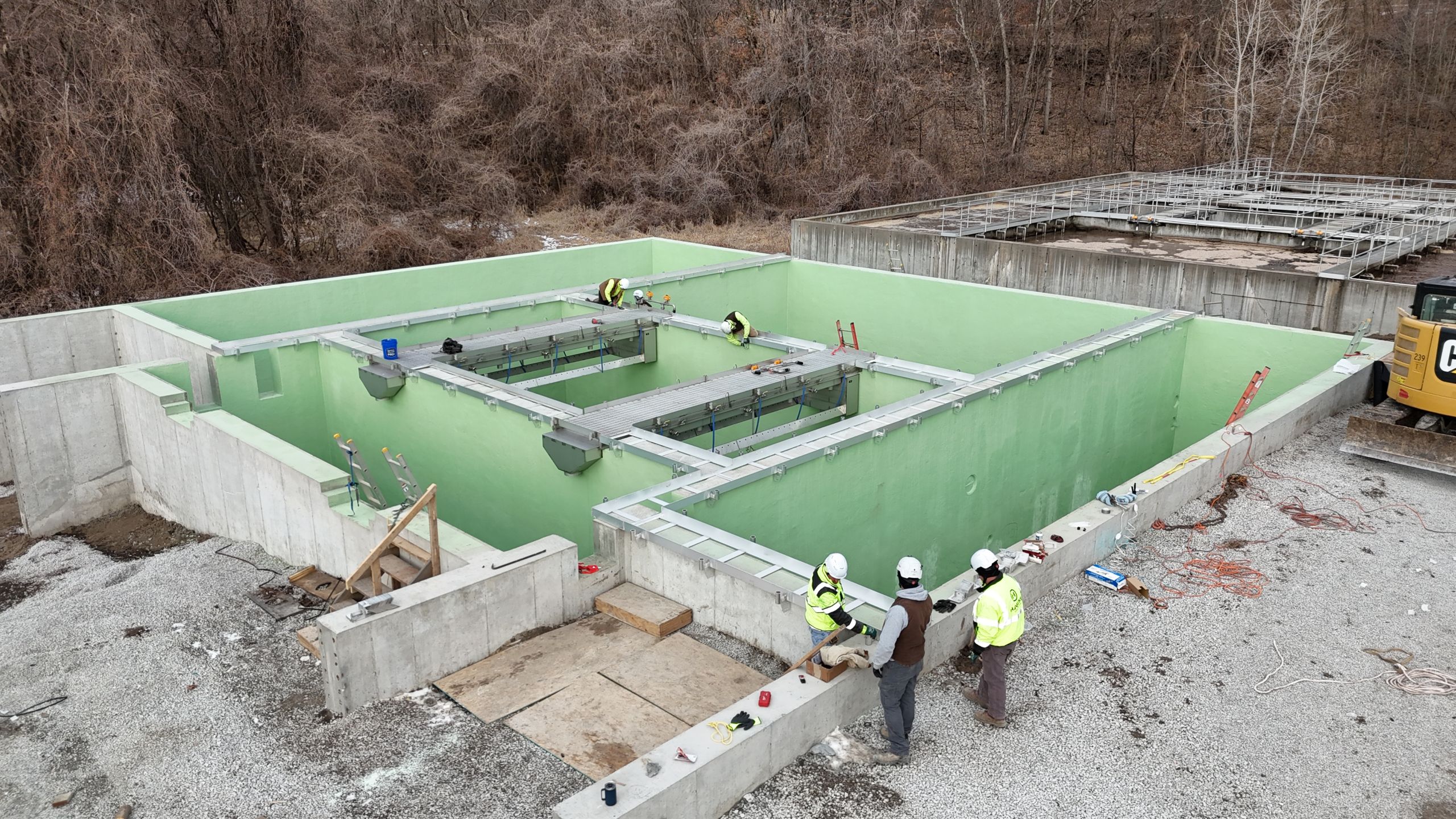Havens construction crew performing concrete work and equipment installation for the Timber Creek Wastewater Treatment plant expansion in Kansas City.